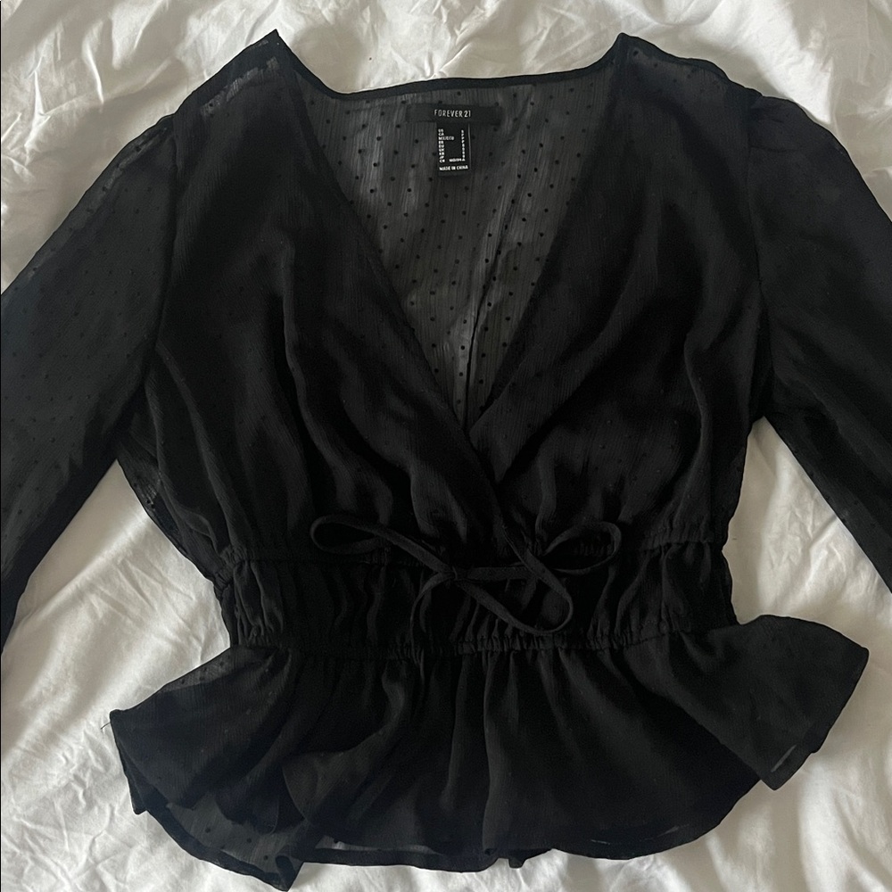 Forever 21 Black Sheer polka dot Top - Picture 2 of 7